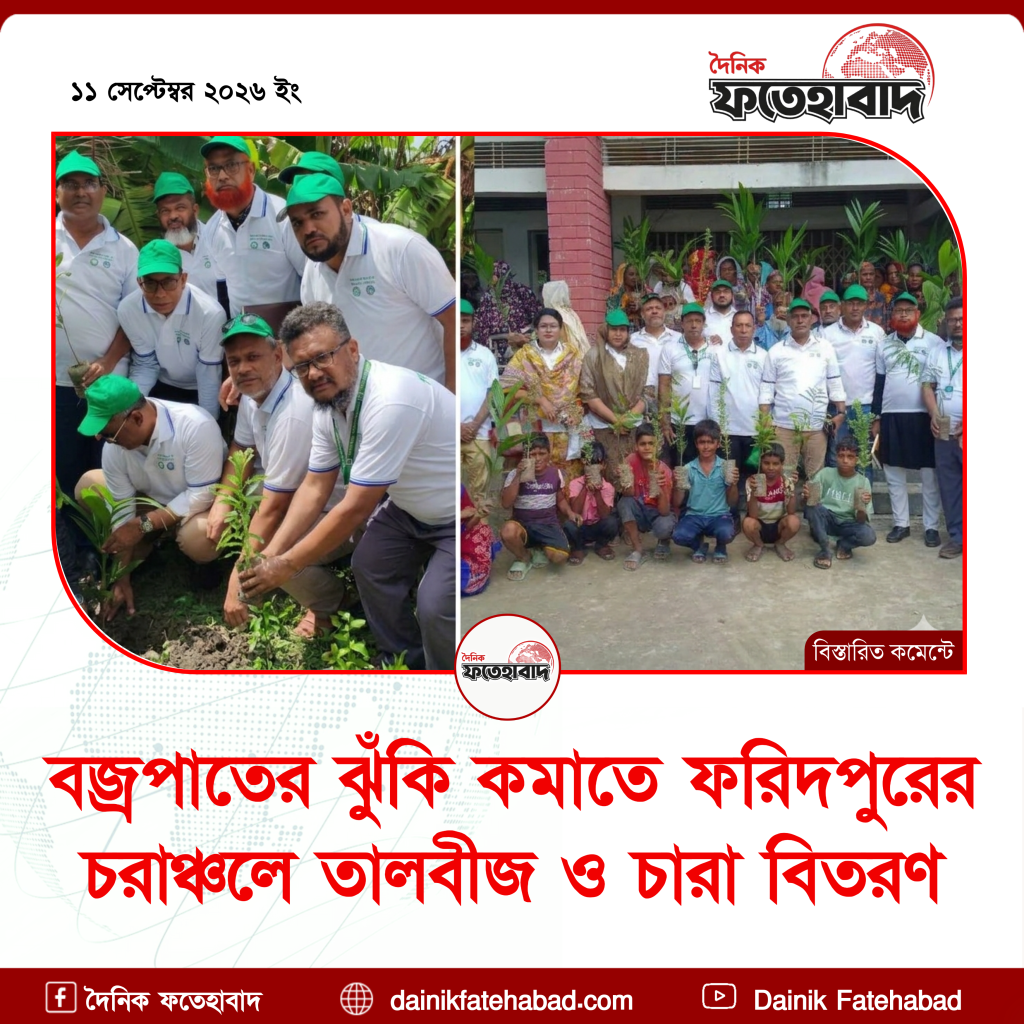 বজ্রপাতের ঝুঁকি কমাতে ফরিদপুরের চরাঞ্চলে তালবীজ ও চারা বিতরণ